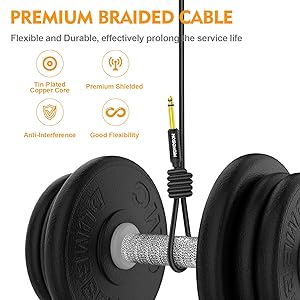 HOSONGIN Guitar Cable 3.3 feet 2 Pack - 1/4 Inch Electric Instrument Cable Bass AMP Cord for Electric Guitar, Bass Guitar, Electric Mandolin, Pro Audio - Black Nylon Braided, 24K Gold Plated Plug