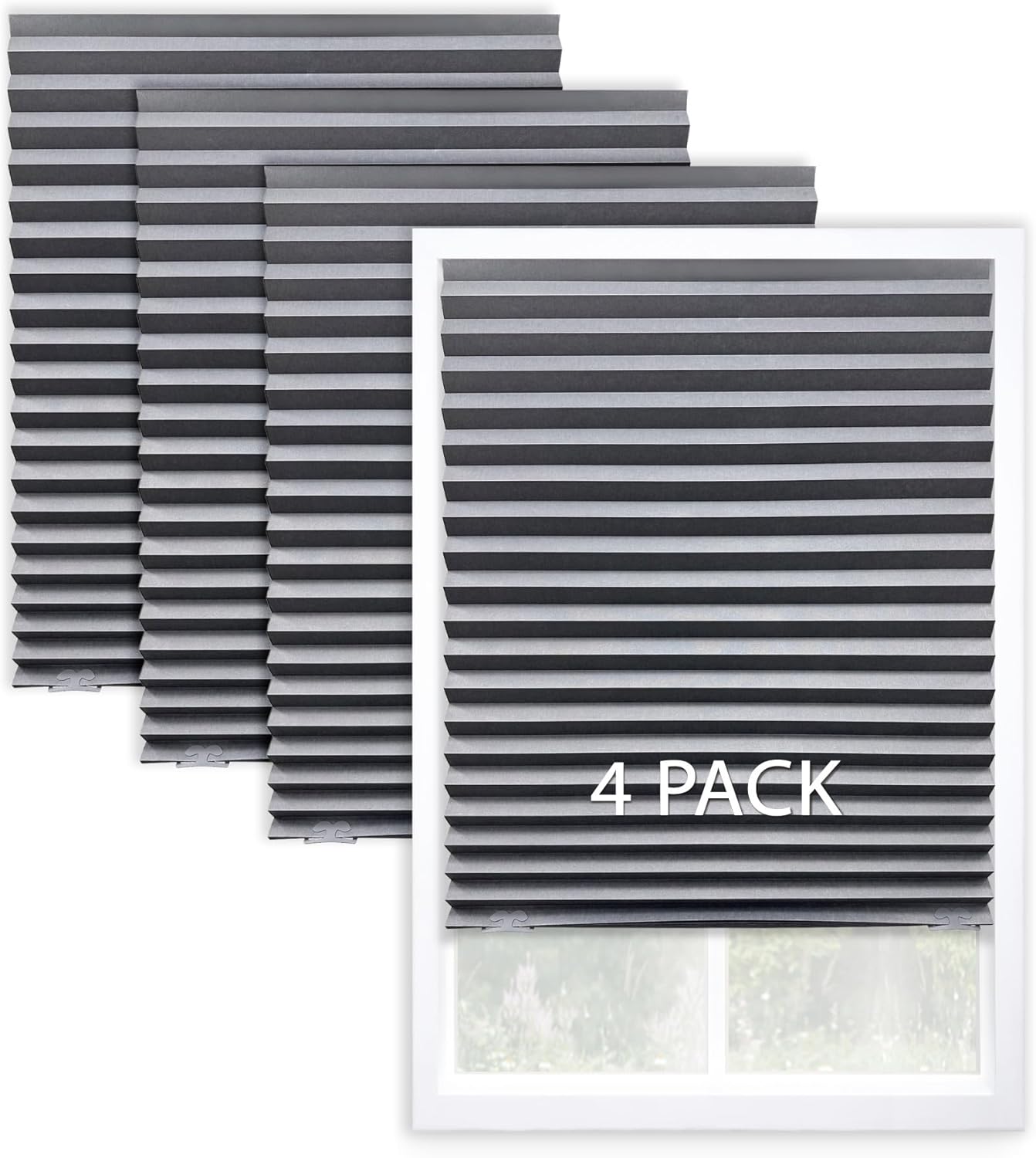 DEZ FURNISHINGS Cordless No Tools Blackout Pleated Fabric Shades, 36 "W x 72 "H, Anchor Gray, Pack of 4