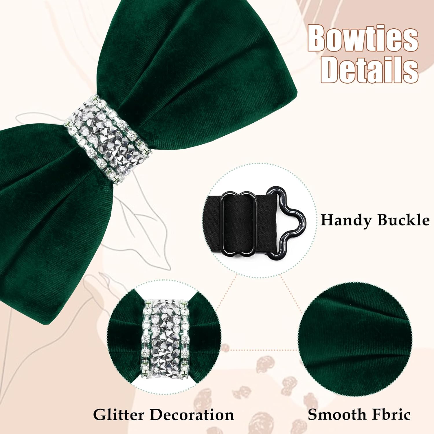 Velvet Bow Ties for Men with Rhinestone, Adjustable Pre-tied Mens Bowtie Chic Men's Bowties for Wedding Prom Party