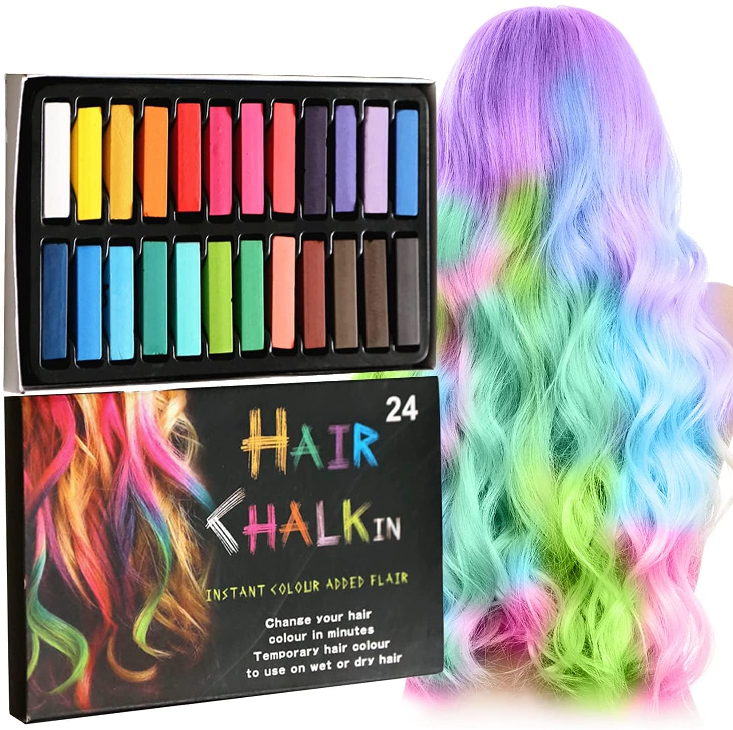 Tymczasowa farba do włosów kredowych, 24 kolory, zmywalna, farba do włosów, tymczasowa farba do włosów pastelowych, farba do włosów dla dzieci/dorosłych/impreza/Cosplay/Festiwale