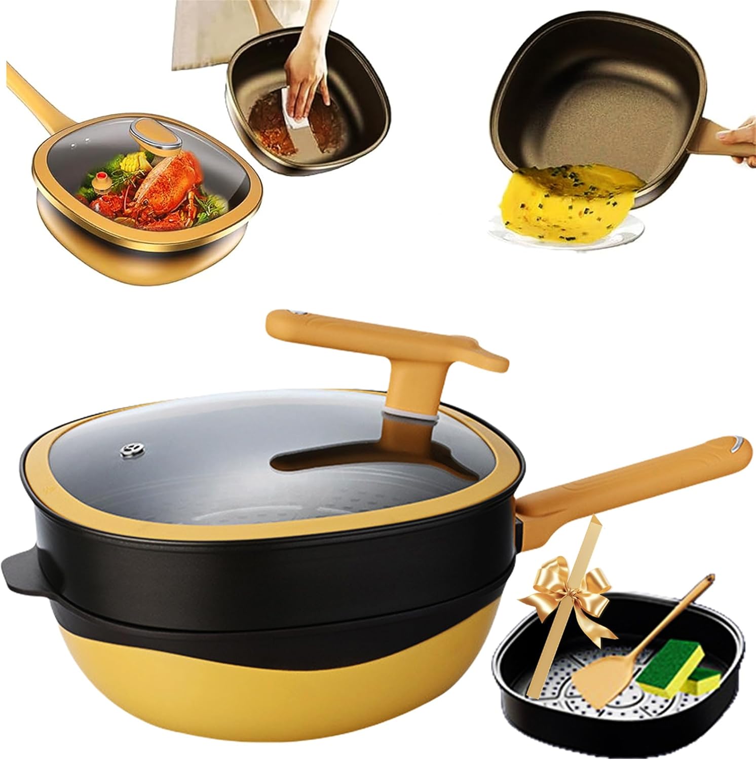 12 Inch Titanium Alloy Non Stick Pot With Lid With Steamer Non Stick Frying Pan Set With Lids（𝟒-𝟖 𝐃𝐀𝐘 𝐃𝐄𝐋𝐈𝐕𝐄𝐑𝐘）For Cooking Nonstick Frying Cookware Sets Deep Saute Pan