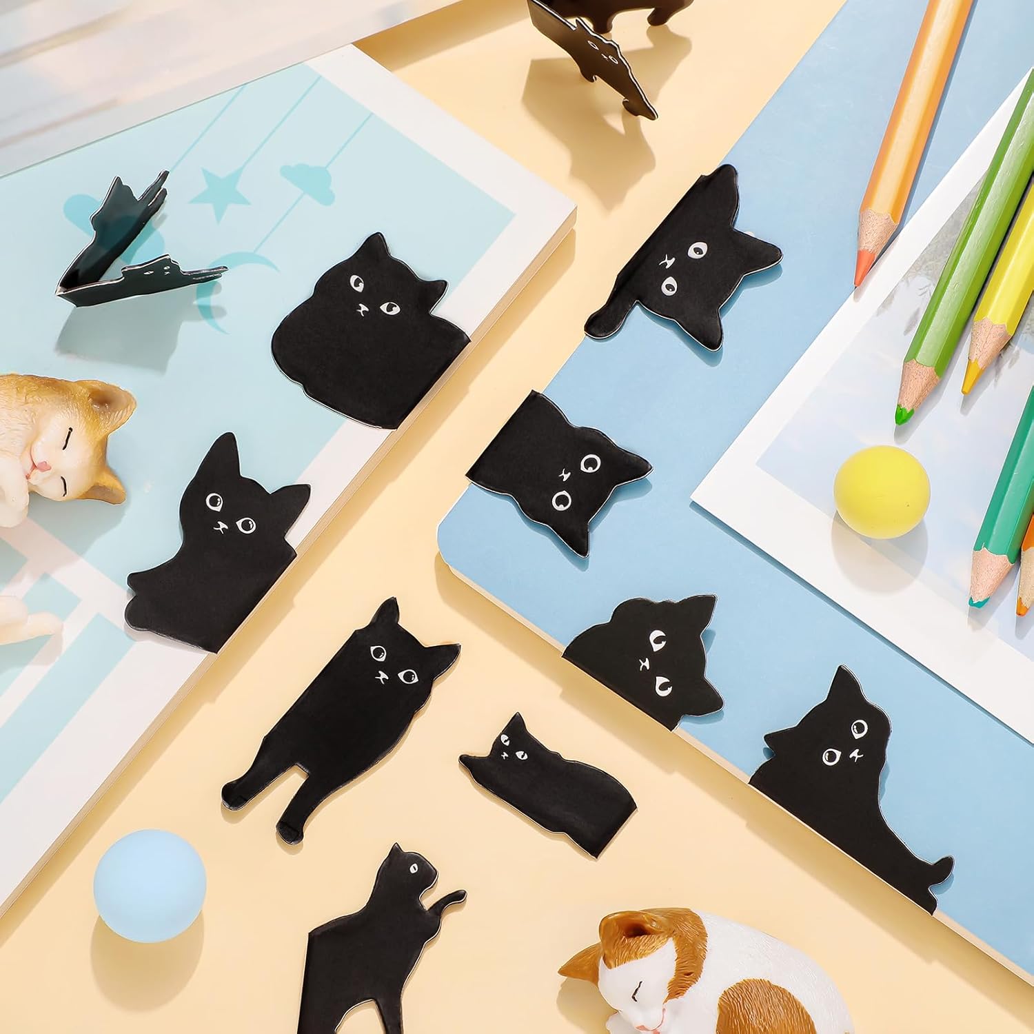 Teling 30 Pieces Black Cat Magnetic Bookmarks Assorted Cute Cat Bookmark Magnetic Book Page Clips Kawaii Animal Page Markers for Book Lovers Gifts Xmas Office Home Supplies, 15 Styles - Image 4
