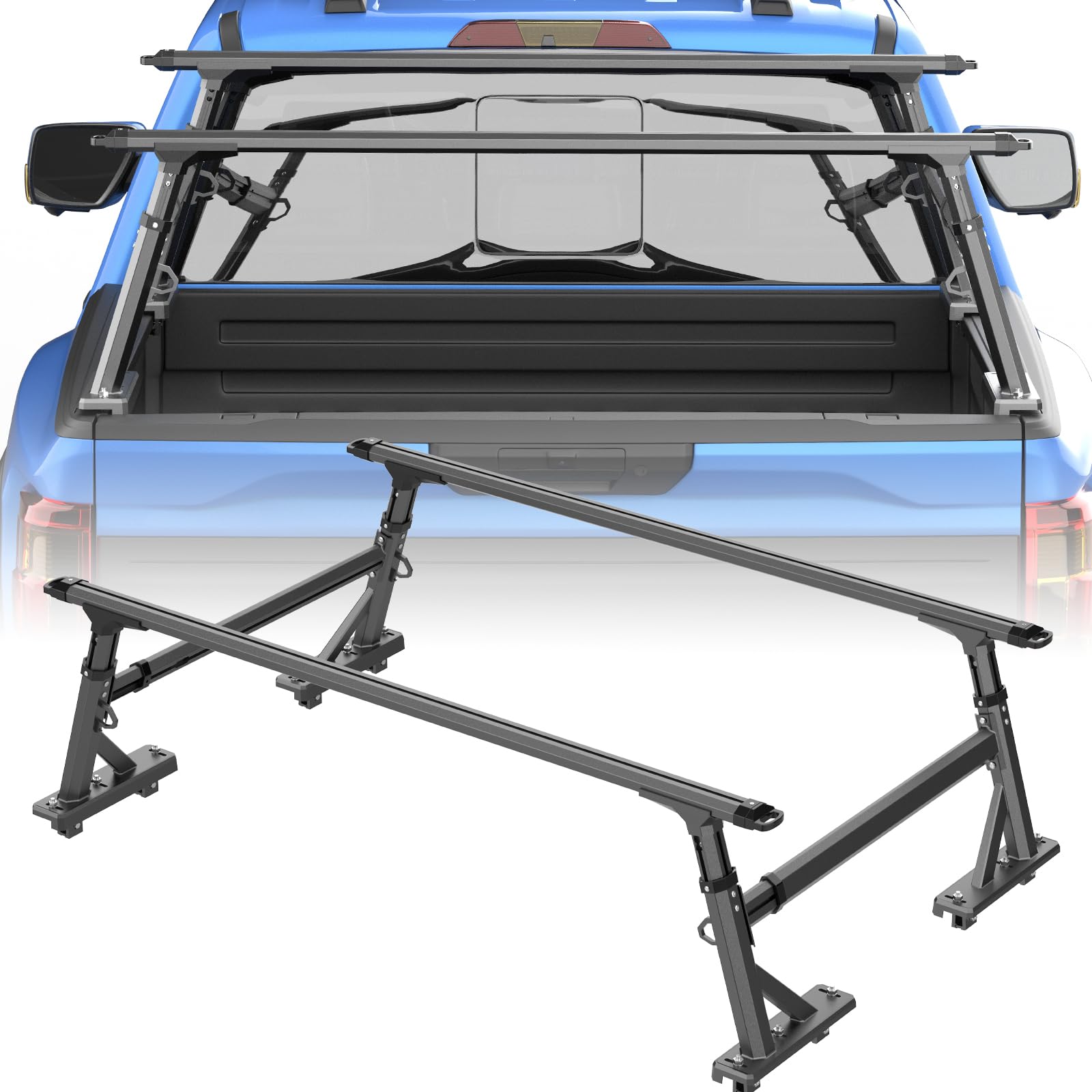Truck Ladder Rack, Adjustable Height Aluminum Extendable Cargo Rack Cross Bars Truck Bed Rack for Full Size & Mid Size Pickup Trucks,Ford F-Series,Tacoma,Tundra,Gladiator JT,Silverado,GMC Sierra,Titan