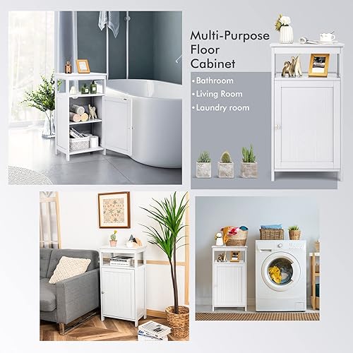 Miniatura 9 de COSTWAY Armario de almacenamiento de baño, organizador de almacenamiento independiente con cajones profundos y estante ajustable, gabinete de piso