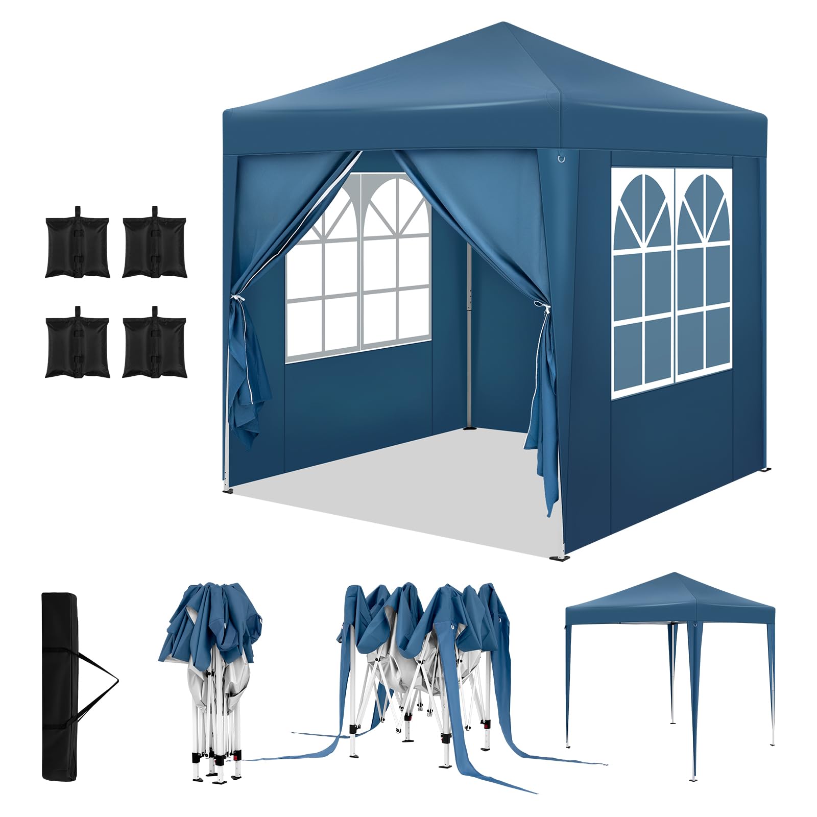 WOLTU Pavillon faltbar 2x2m mit 4 Seitenteilen und 4 Sandsäcke Blau