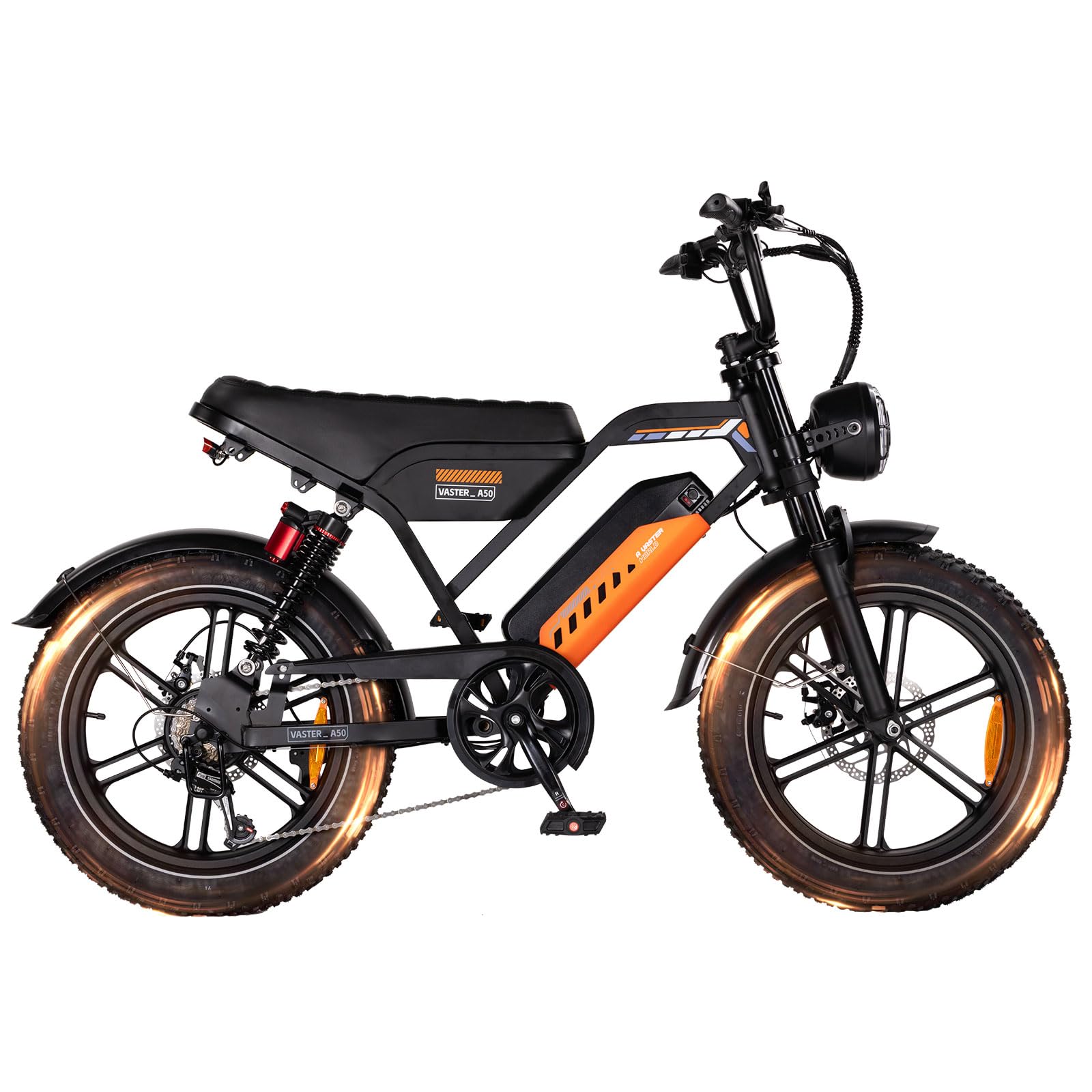 Bicicleta eléctrica para hombre, 20", batería extraíble, color negro y naranja