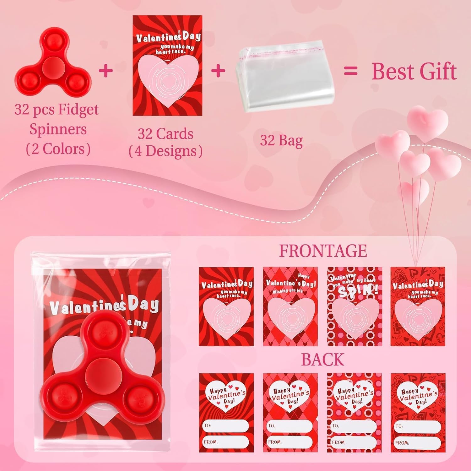24 PCS Mini Fidget Spinner Toys with Cards, Bulk Stress Fidget Toys for Kids Classroom Treasure Box, Birthday Party Favors Goodie Bag Stuffers, Carnival Prize (Red+Pink)