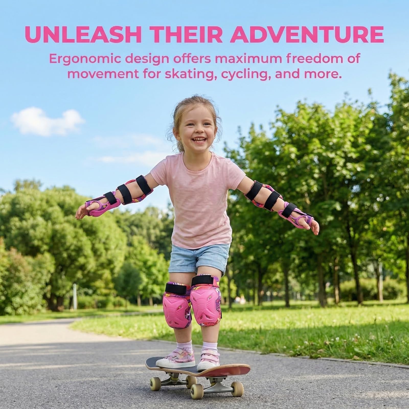 Ginocchiere per Bambini 2-14 Anni,6 In 1protezione Kit per Bambini Sicurezza Set Bambino Ginocchiere, Gomitiere e Polsiere Regolabili per Skateboard Bicicletta Pattinaggio Scooter e Rollerblade