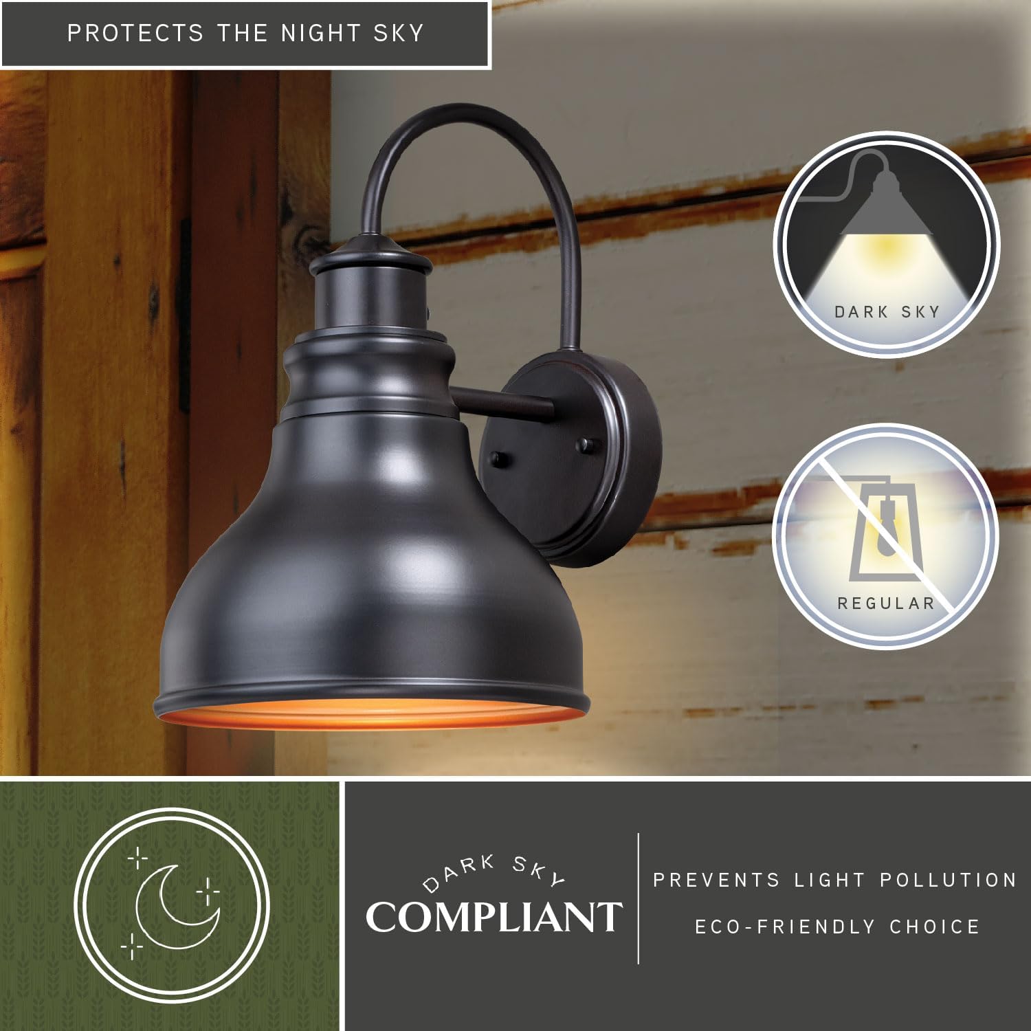 VAXCEL Delano 13 in. H 1-Light Oil Burnished Bronze and Light Gold Dusk to Dawn Sensor Farmhouse Outdoor Wall Sconce, Durable Steel Shade, Dark Sky Compliant, Exterior Porch Patio Front Door or Garage