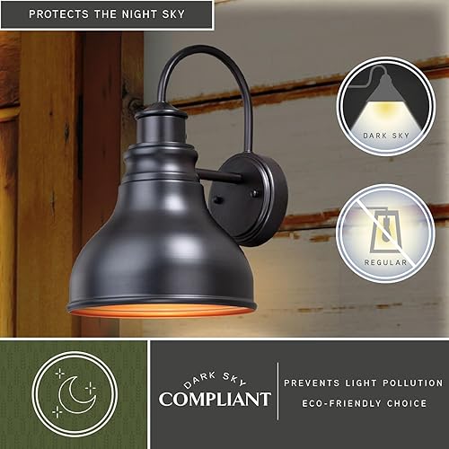 Miniatura 3 de VAXCEL Delano - Paquete de 2 apliques de pared para exteriores, 1 luz de bronce bruñido al aceite y dorado claro y dorado claro, pantalla de acero