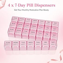Lifewit Monthly Pill Organizer, 28 Day Pill Box, 4 Weeks One Month Pill Cases, Large Compartments Medicine Organizer for Vitamins, Fish Oils, Supplements, Pink
