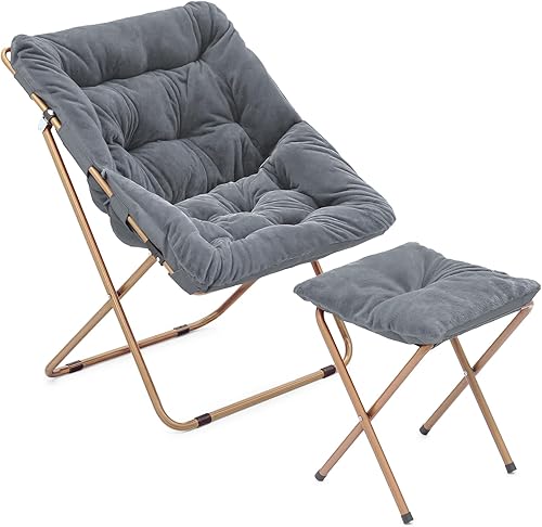 Magshion Silla cuadrada plegable de gran tamaño con platillo de luna para adultos con reposapiés otomano, silla grande y acogedora para dormitorio,