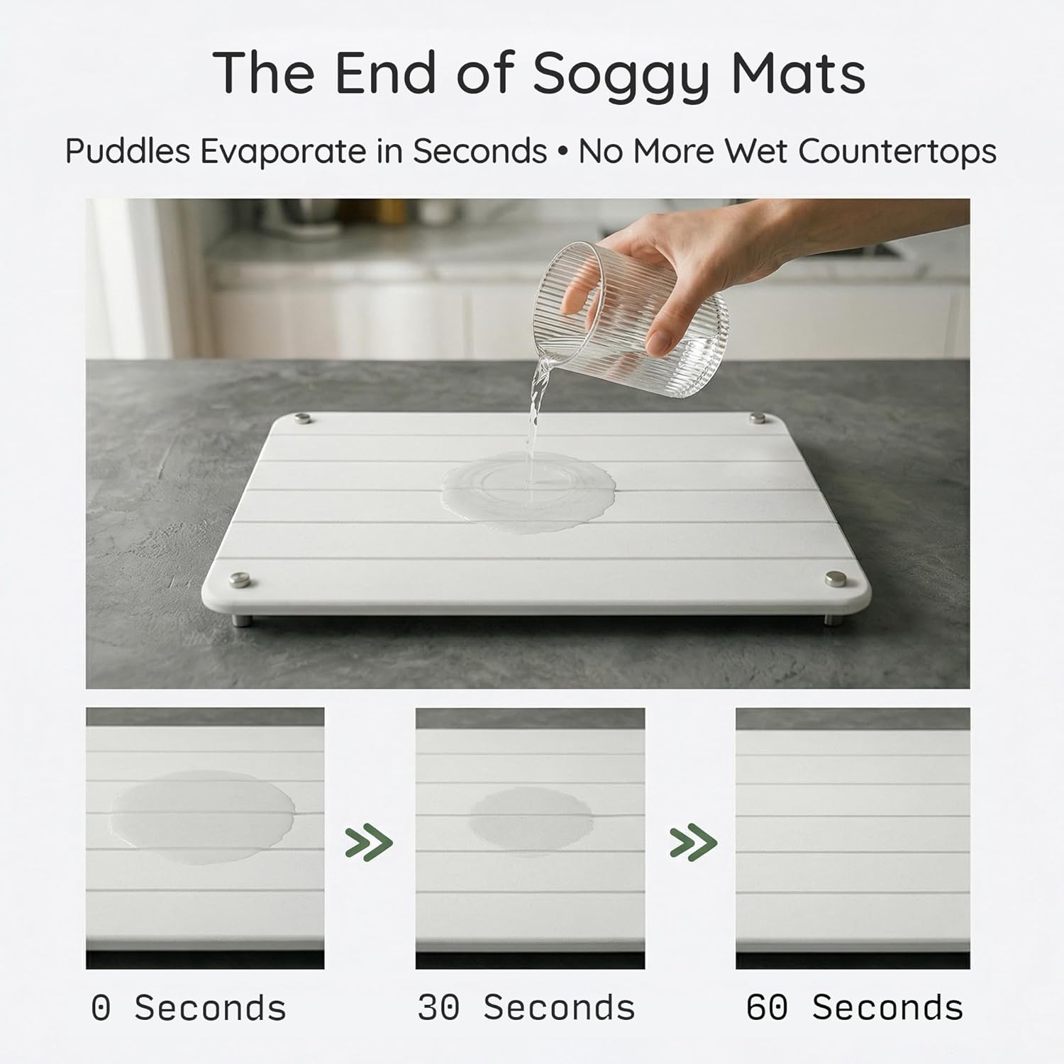 2 Piece Stone Drying Mat Set with Sanding Paper 16x12 Inch Diatomite Dish Drying Mat for Kitchen Counter Fast Drying Eco Friendly Includes Non Slip Legs (Lumina, 16"x12")