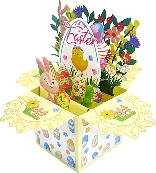 Easter Cards Easter Cards with Envelope Easter Card Happy Easter Card Pop Up Card Easter Happy Easter Card with Envelope Easter Cards 3D with Rabbits Easter Egg and Floral Pattern (C)
