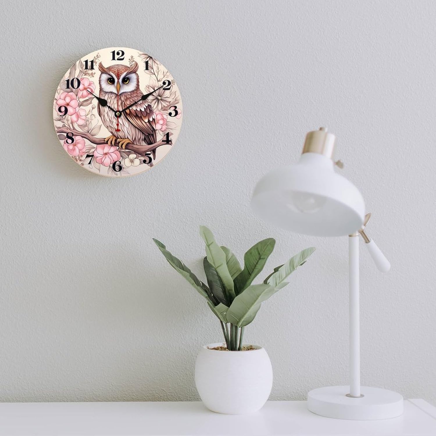 16 Inch Clocks Baby Girl Owl Modern Wood Wall Clock Battery Operated Arabic Numbers Cute Animal Owl Wood Clock Home Office School Wooden Wall Clock Easy to Read Clock