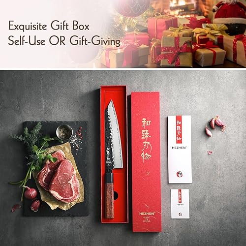 Miniatura 7 de HEZHEN- 8.5 Chef Knife, 3 Layers High Carbon Clad Steel Kiritsuke Knife, Composite Forging Steel, Professional Japanese Kitchen Knife, Redwood