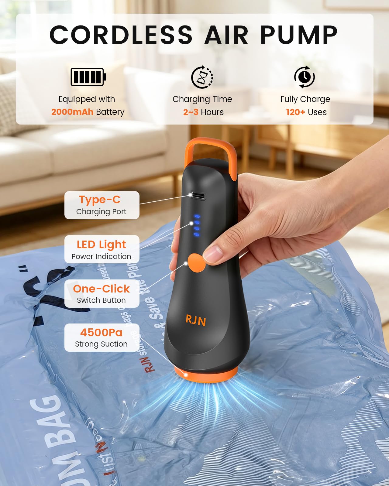 RJN Bolsas de almacenamiento al vacío con bomba eléctrica, bolsas de