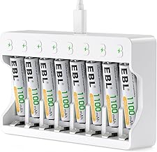 EBL AAA Rechargeable Batteries 8 Pack, Triple AAA Batteries 1100mAh High Capacity, 1200 Recharge Cycles, Pre-Charged 1.2V NiMH AAA Battery with Individual Battery Charger