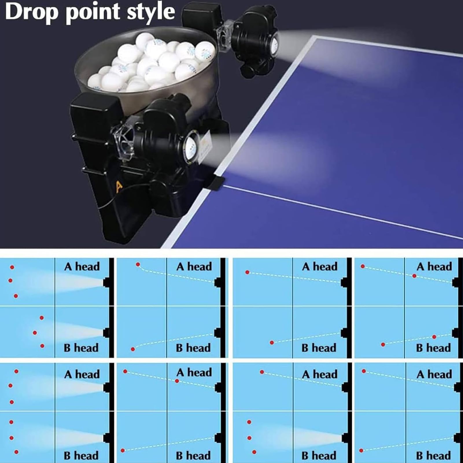 Robot da Ping Pong Automatico Macchina Allenamento Portatile, capacità di 110 Palline, velocità e Rotazione Regolabile, Ideale per Allenamento Solitario o Coaching