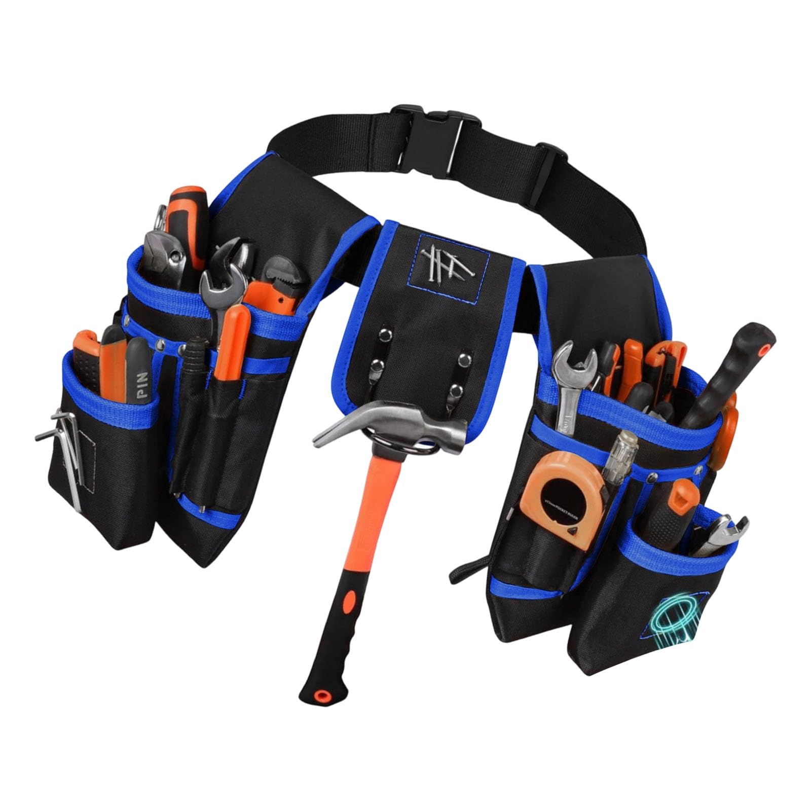 Mekalero Blue Work Pouches Electrician Bag Tool Belt For Electricians 600D Cloth Fabric Storage Bag Belt