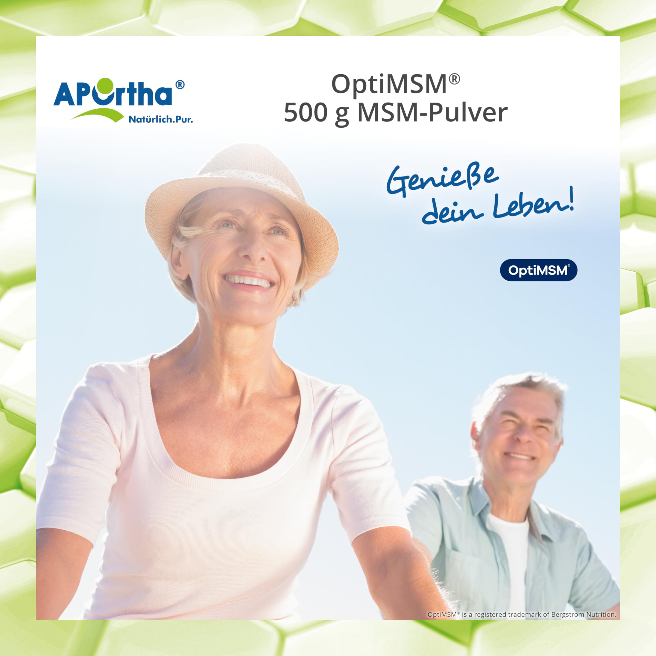 APOrtha® OptiMSM® MSM Pulver, 500g veganes Pulver, 99,9% reines Methylsulfonylmethan ohne jegliche Zusätze, 1.000 mg OptiMSM® MSM pro Portion, vegan, glutenfrei, lactosefrei, allergenfrei