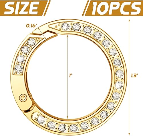 Miniatura 3 de 10 anillos de resorte de diamantes de imitación de 1 pulgada y 0.984 in, hebilla de clip de metal simple, clip de gancho para llaveros de bricolaje