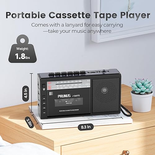 Miniatura 7 de PRUNUS J-360 Reproductor de cinta de casete Boombox con batería solarrecargable, radio portátil AM FM, grabadora de reproductor de cinta Bluetooth,