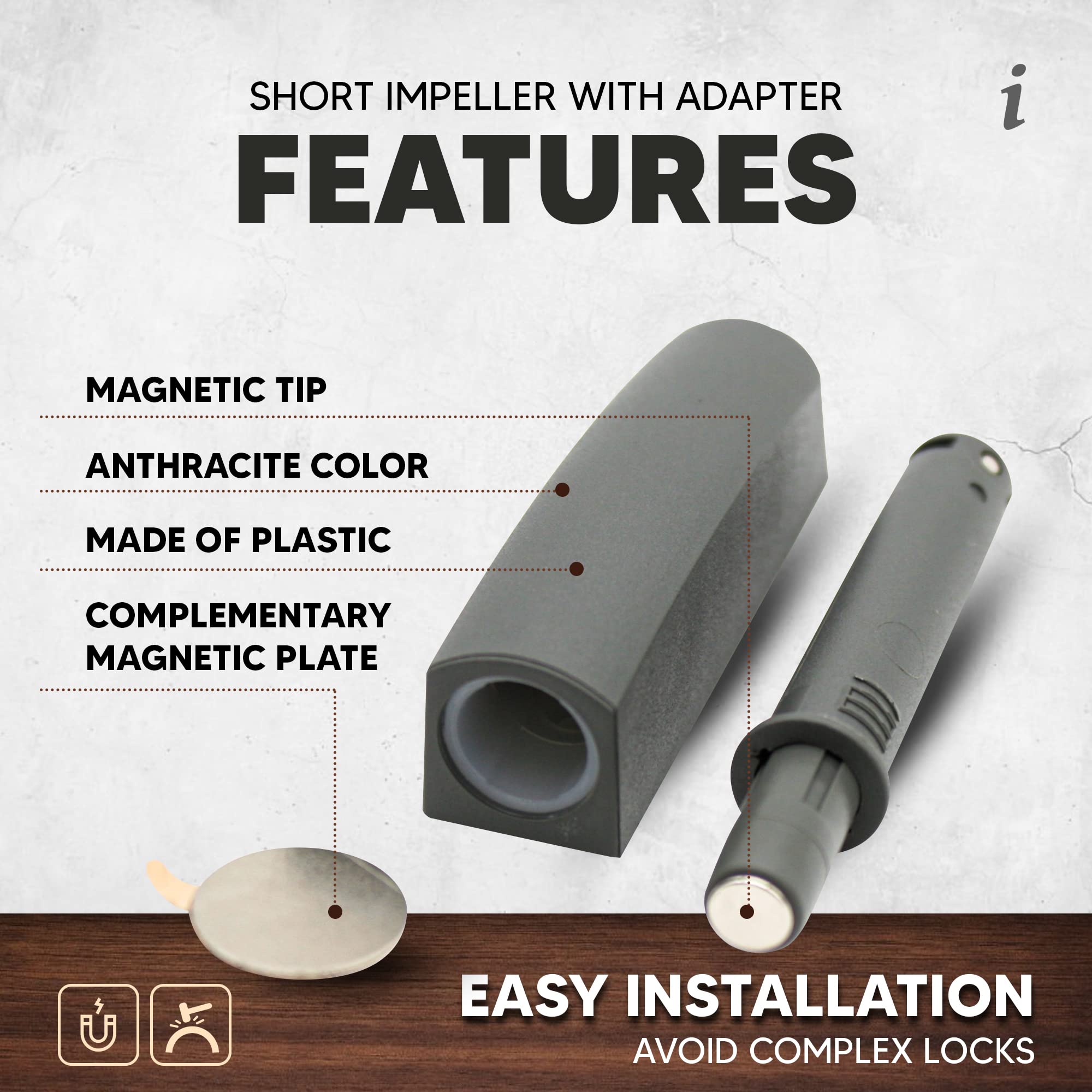 DOJA Barcelona | Push Pull Adattatore Magnetico | 2 Pezzi | Antracite | Push Pull per Ante Armadio, Sportelli Cucina | Apertura a Pressione Cassetti Invisibile | Push Pull Magnetici per Cassetti