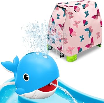 Infowush Water Table Pump & Kids Water Table Cover Whale Rechargeable Water Pump and Waterproof Cover for Step2 Rain Showers Splash Pond Water Table, Fun Outdoor Play Accessories for Kids & Toddlers