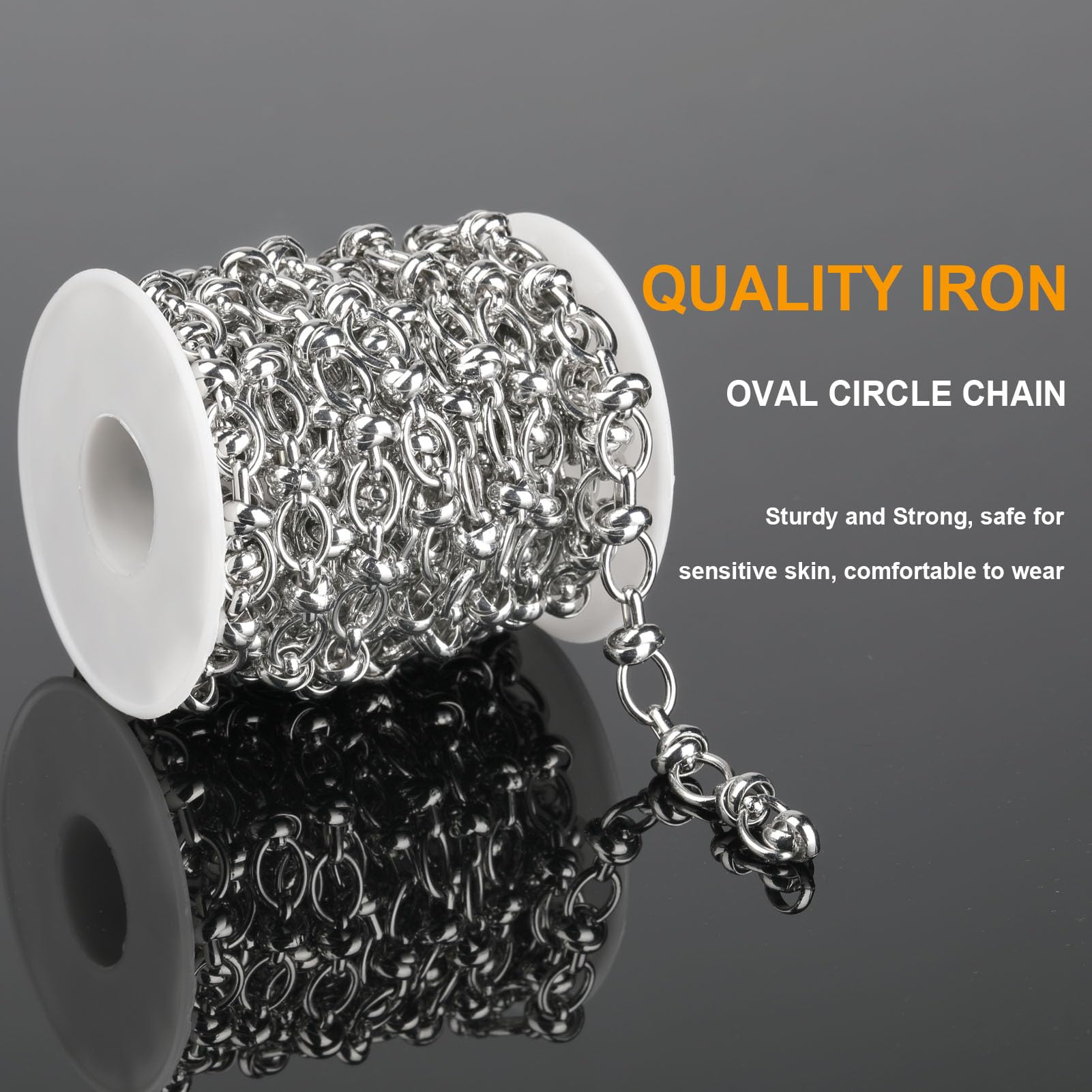Cadenas de hierro chapadas en plata de 4 m para hacer joyas, cadena de eslabones circulares ovalados, rollo de cadena de cable grueso con hebillas para hombres, joyería de bricolaje, | Cadena de plata gruesa a granel con hebillas para hombre, joyería de b