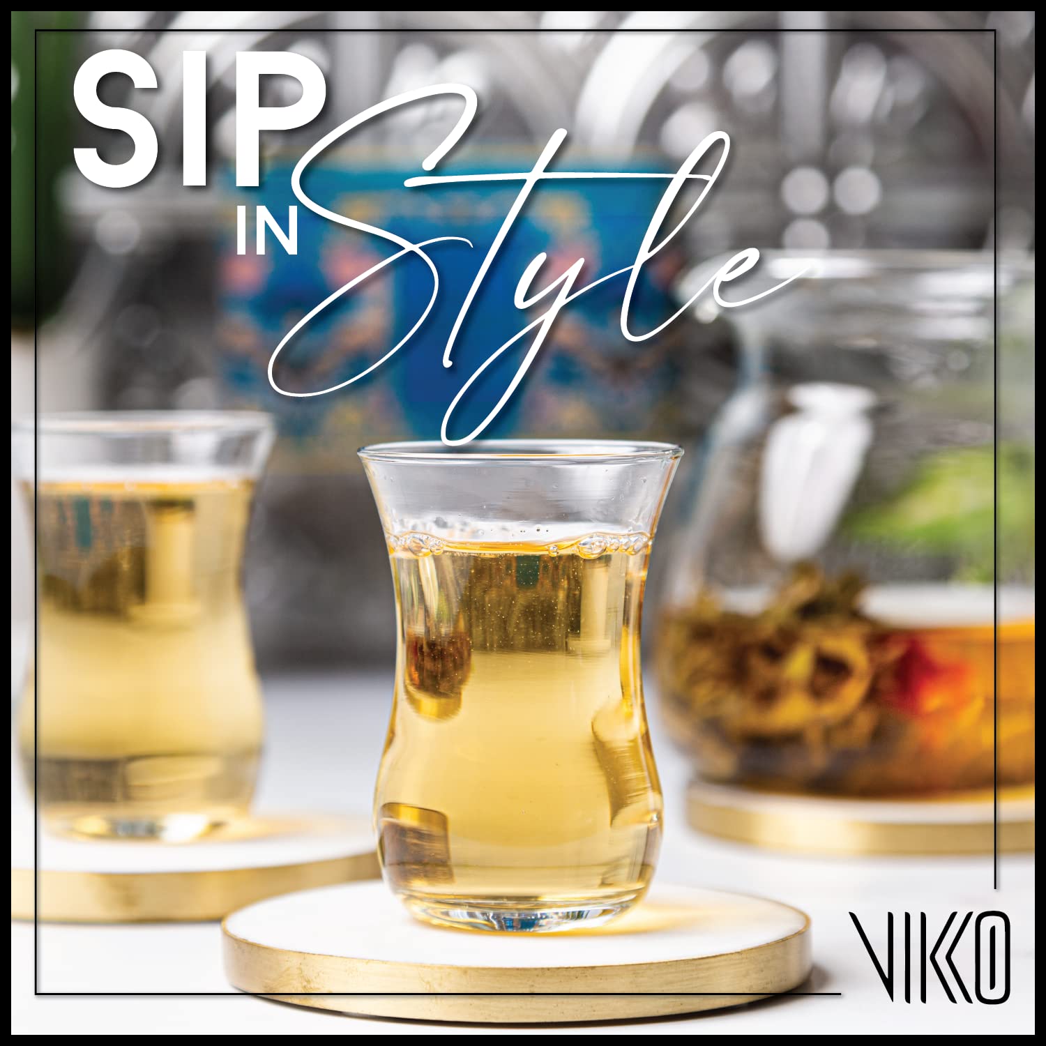Vikko Teacups, vasos de té turcos, juego de 12 tazas de té turcas auténticas, vaso de té de 4 onzas