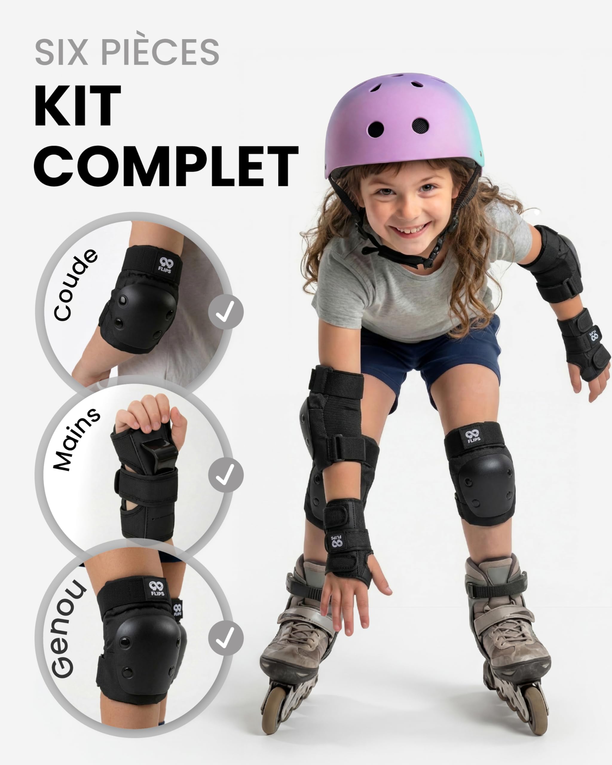 99FLIPS Protection Skateboard Enfant - Protection Velo Enfant 3 Ans - Protege Genoux Skateboard, Skate et Freestyle BMX - Slide - Taille SM Noir