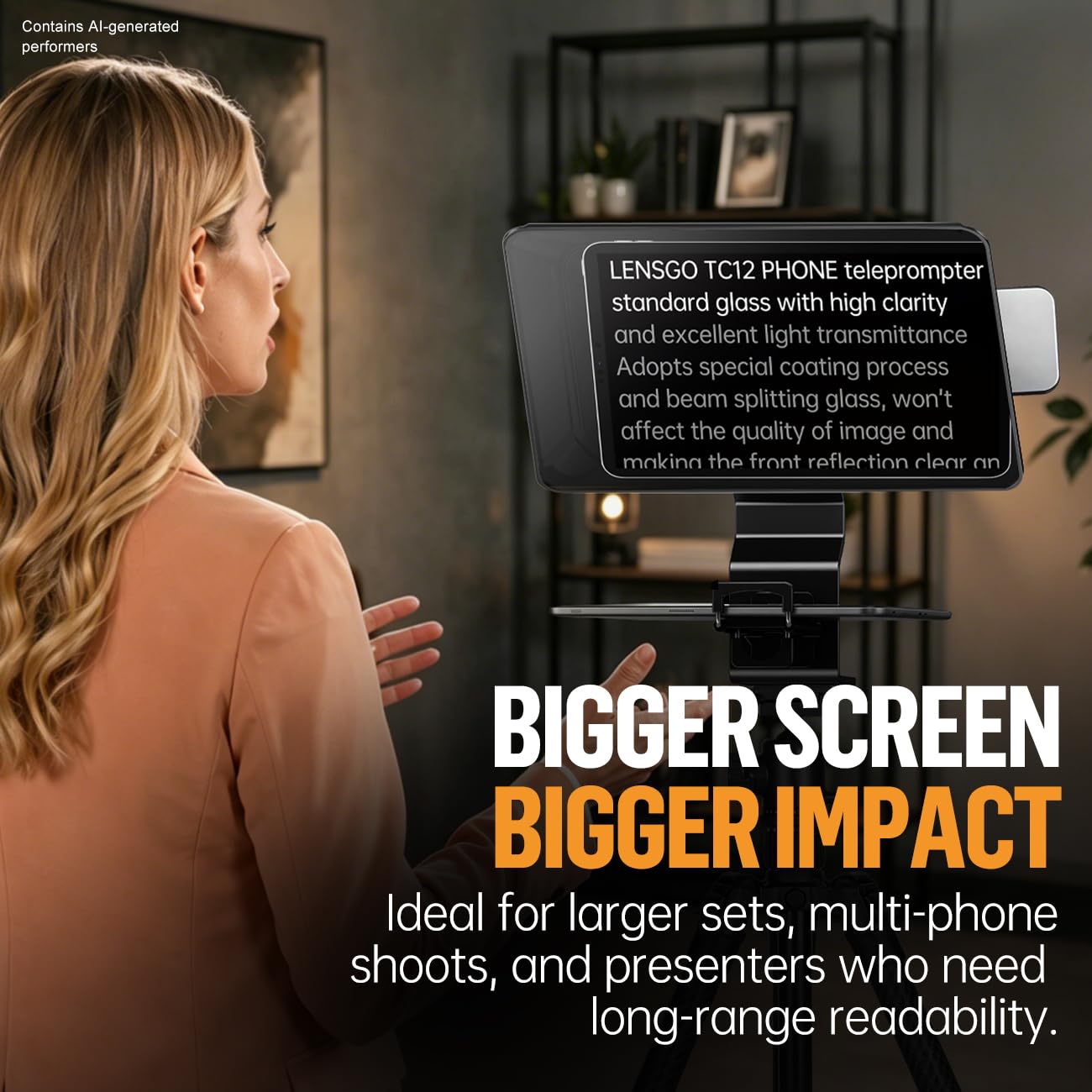 LENSGO TC12P Teleprompter für Smartphone, 11,98 Zoll HD Weitwinkel unterstützt iPad/Tablet bis zu 18,5 cm - Beam Splitter Glas mit Bluetooth Fernbedienung - Weitwinkel Unterstützung für YouTube