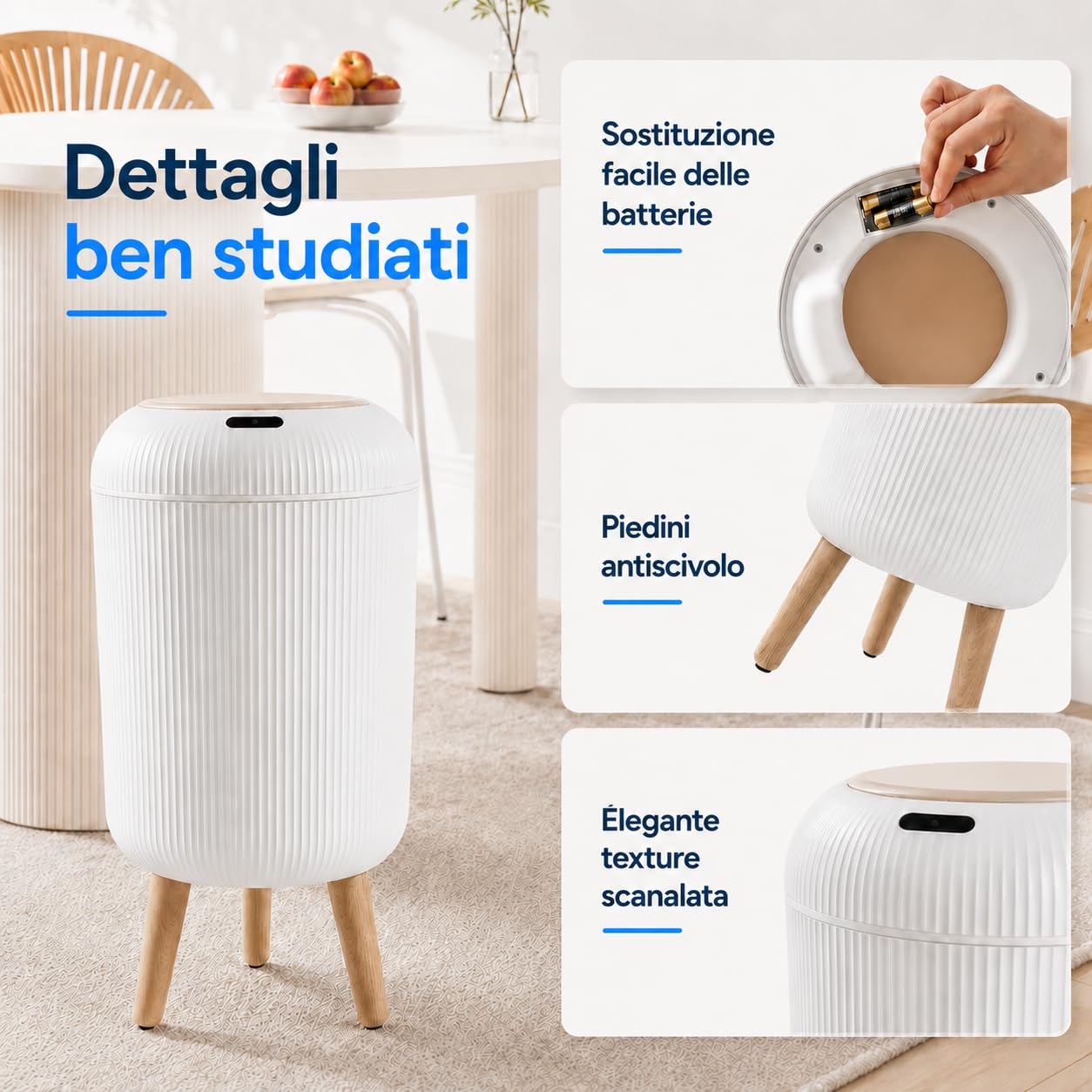 Pattumiera 10L per Bagno e Camera - Automatica con Sensore Intelligente, Design Sottile Bianco, Anti Odore (Batteria 180 Giorni) (10L)