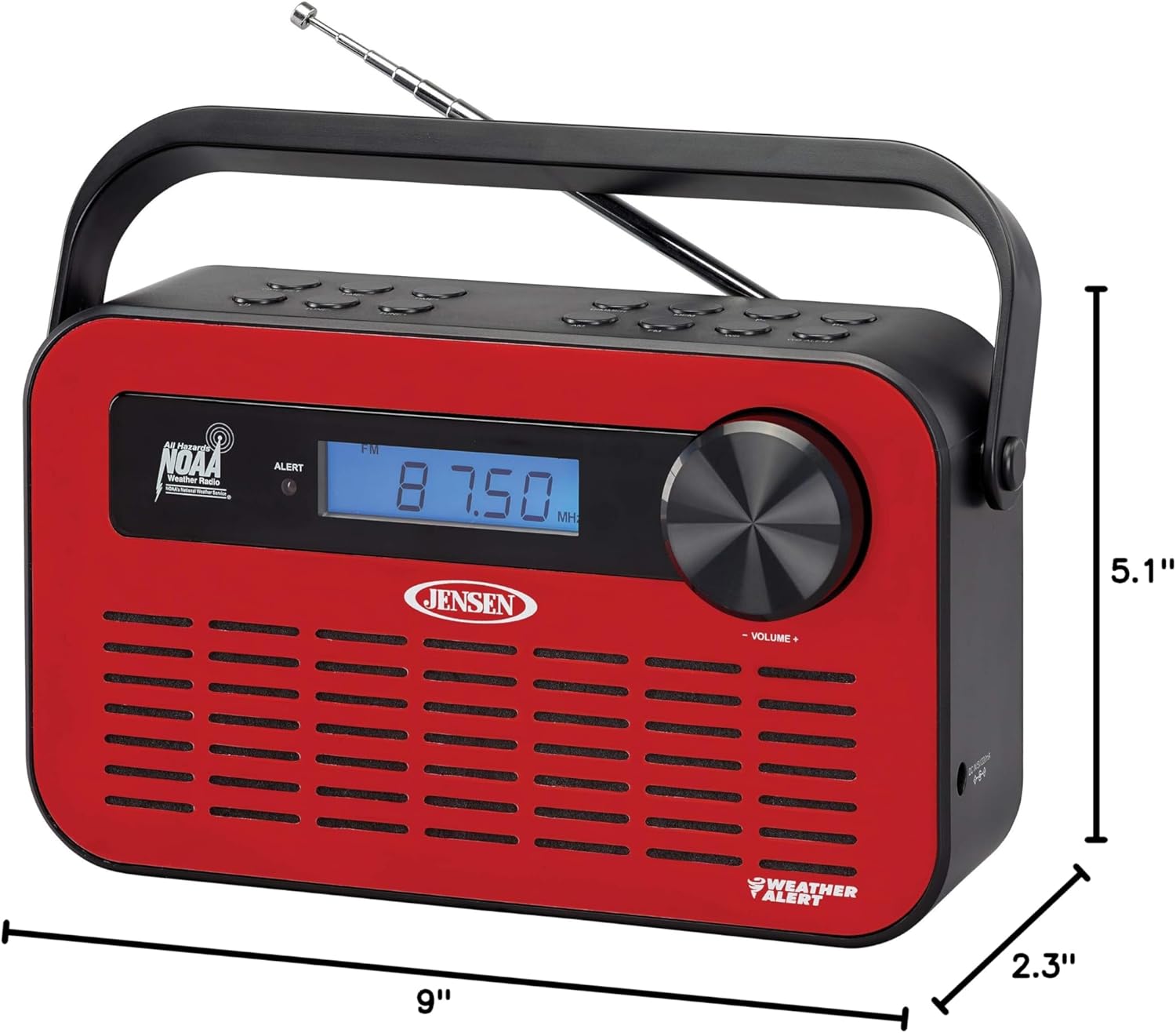 JENSEN JEP-250 Portable Digital AM/FM Weather Radio with Weather Alert and 2-Way Charging, Red, JEP-250