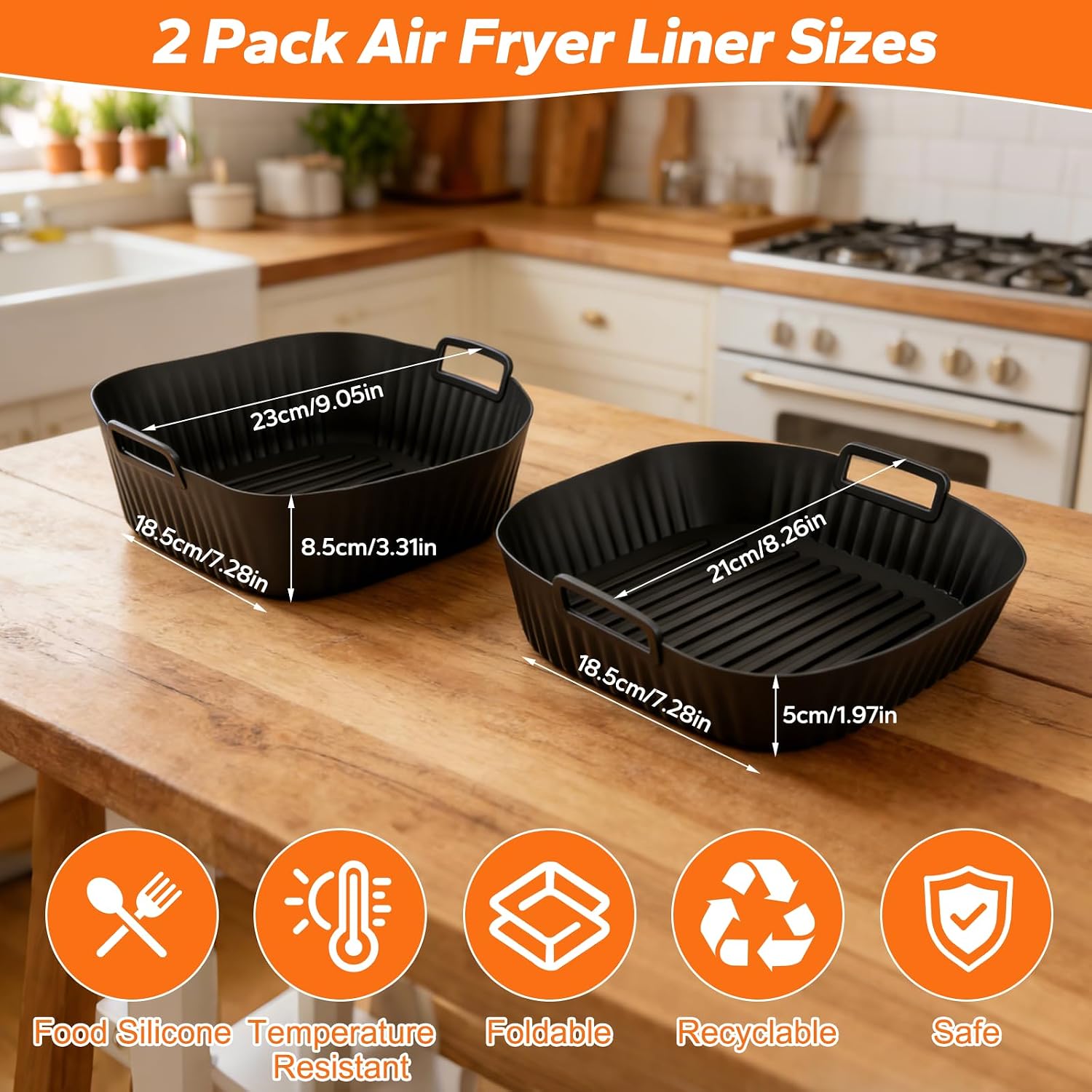 SelfTek 2 Pack Silicone Air Fryer Liners for Ninja Crispi Pro AS101CY - 2 Silicone Liners for 6 QT & 2.5 QT Glass Container, Easy Clean Air Fryer Basket Liners, Reusable Air Fryer Replacement Parts