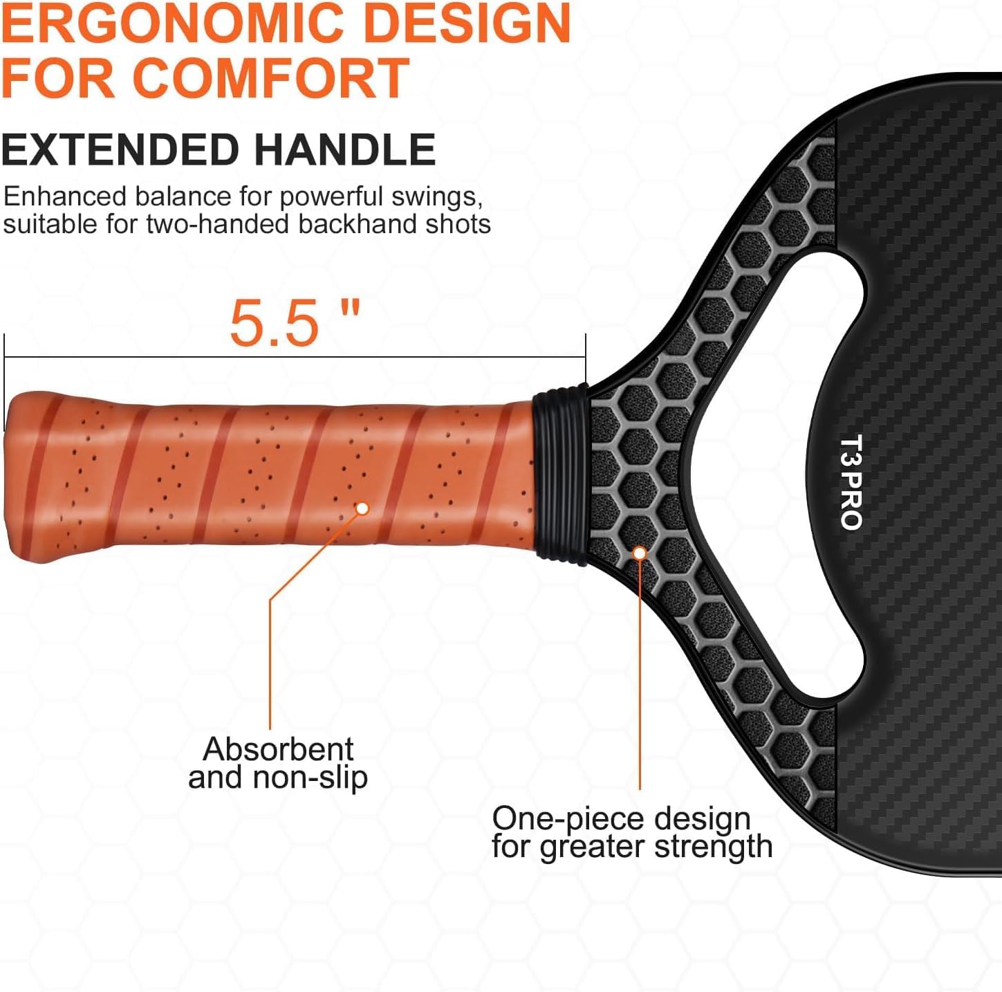 Carbon Fiber Pickleball Paddle with Aero Throat, USAPA Approved Pickleball Racket for Control, Polymer Honeycomb Core, Textured Carbon Grit Surface, 16mm Pickleball Paddles