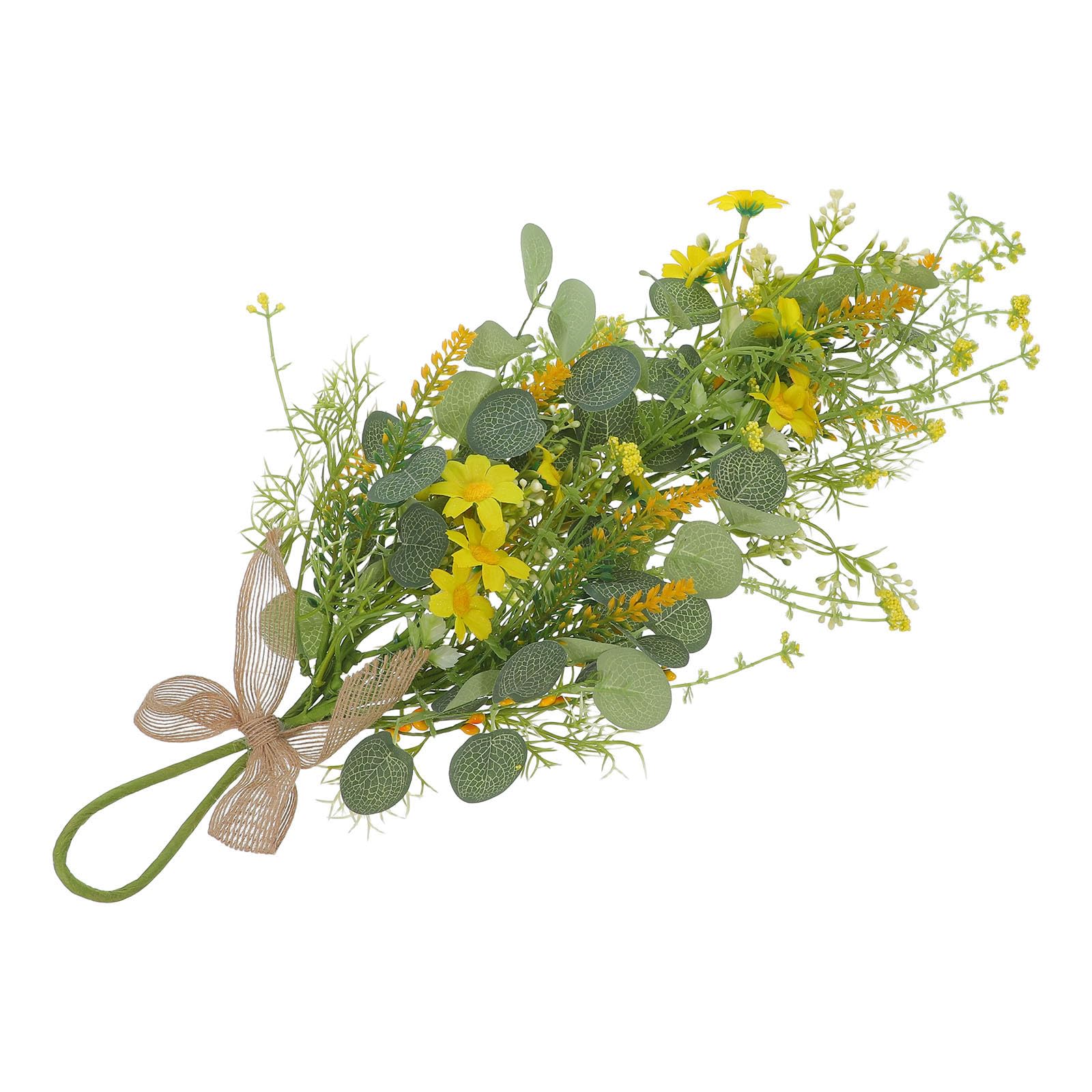 Guirnalda amarilla de eucalipto artificial para decoración primaveral de mesas interiores