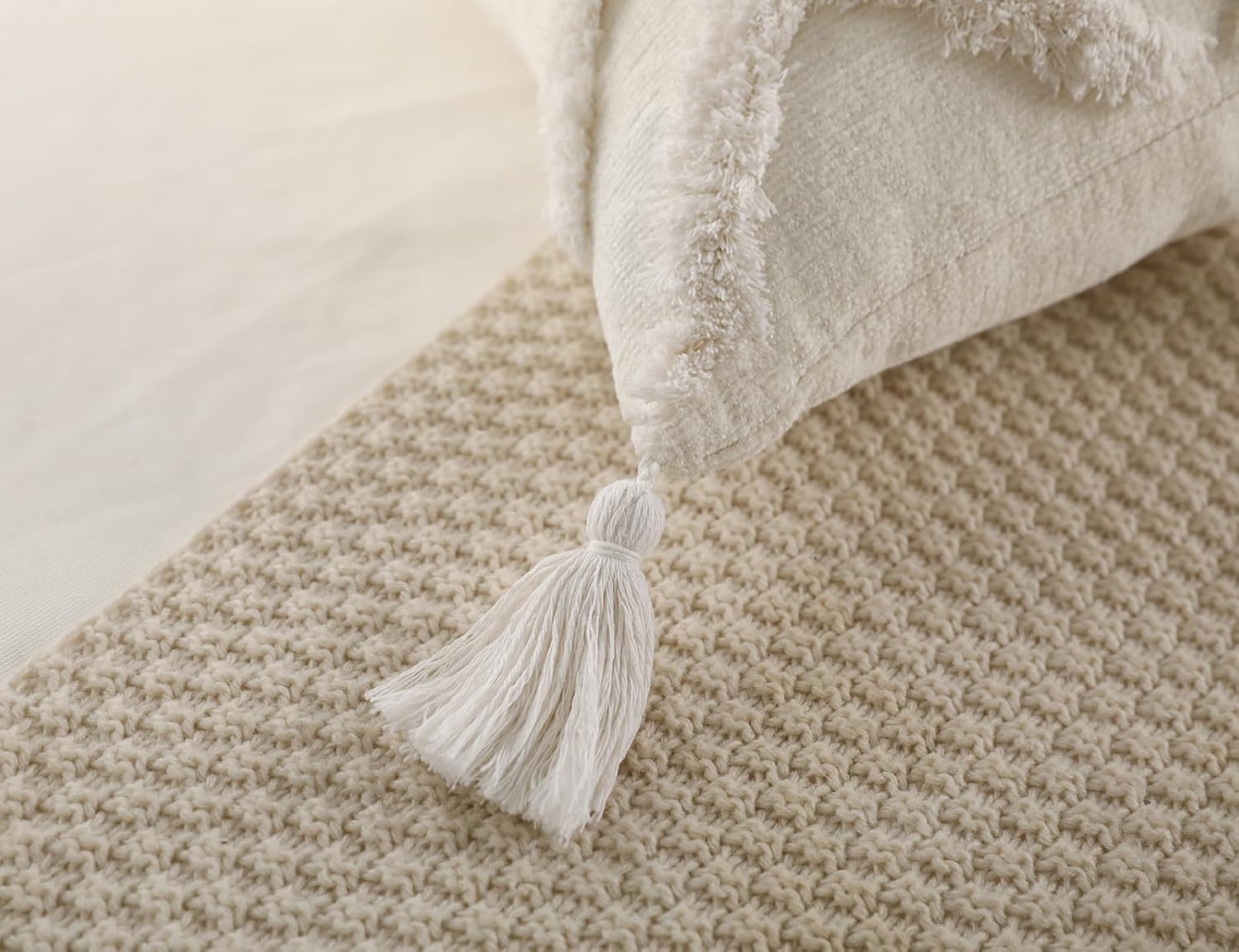 PANOD Decorative Long Lumbar Pillow Cover 14x36 Boho,Super Soft Chenille Extra Long Lumbar Pillow Case Cover with Tassel for Bed Sofa Couch Farmhouse Livingroom,White,Modern Skinny - Image 5