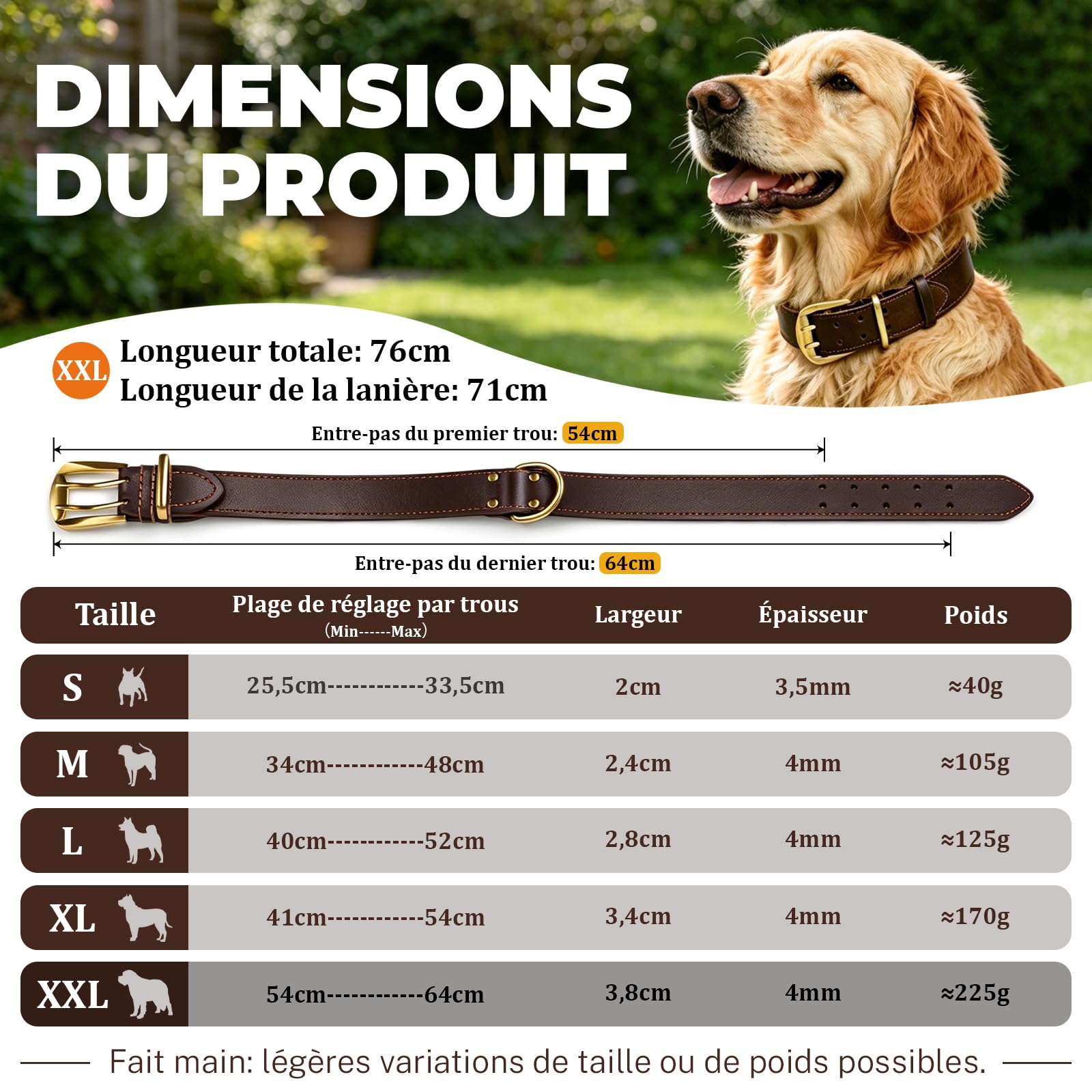 Collier en Cuir pour Grand Chien XXL – Extra Large & Résistant – Idéal pour Labrador, Golden Retriever & Berger Allemand – Cuir Souple avec Boucle en Métal Robuste