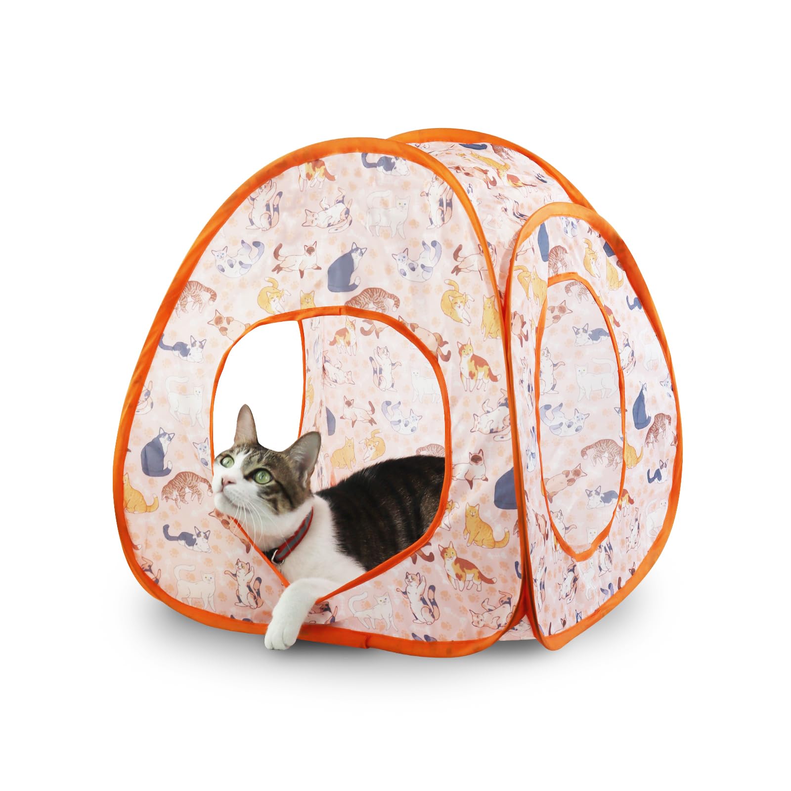 Andiker Cat Pop Up Tent, 3 Holes Safe and Strong Cute Cat Tunnel Collapsible Easy to Carry Cat House for Indoor Cats Kittens Hiding Playing Training (Orange Tent) — image 1