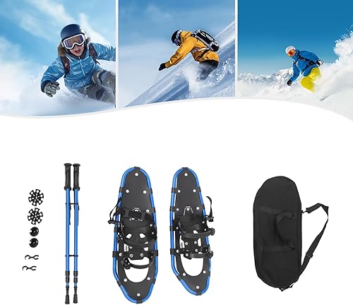 Miniatura 7 de Juego de raquetas de nieve de invierno, zapatos de nieve ajustables, bastones de senderismo y bolsa de transporte, zapatos deportivos casuales para