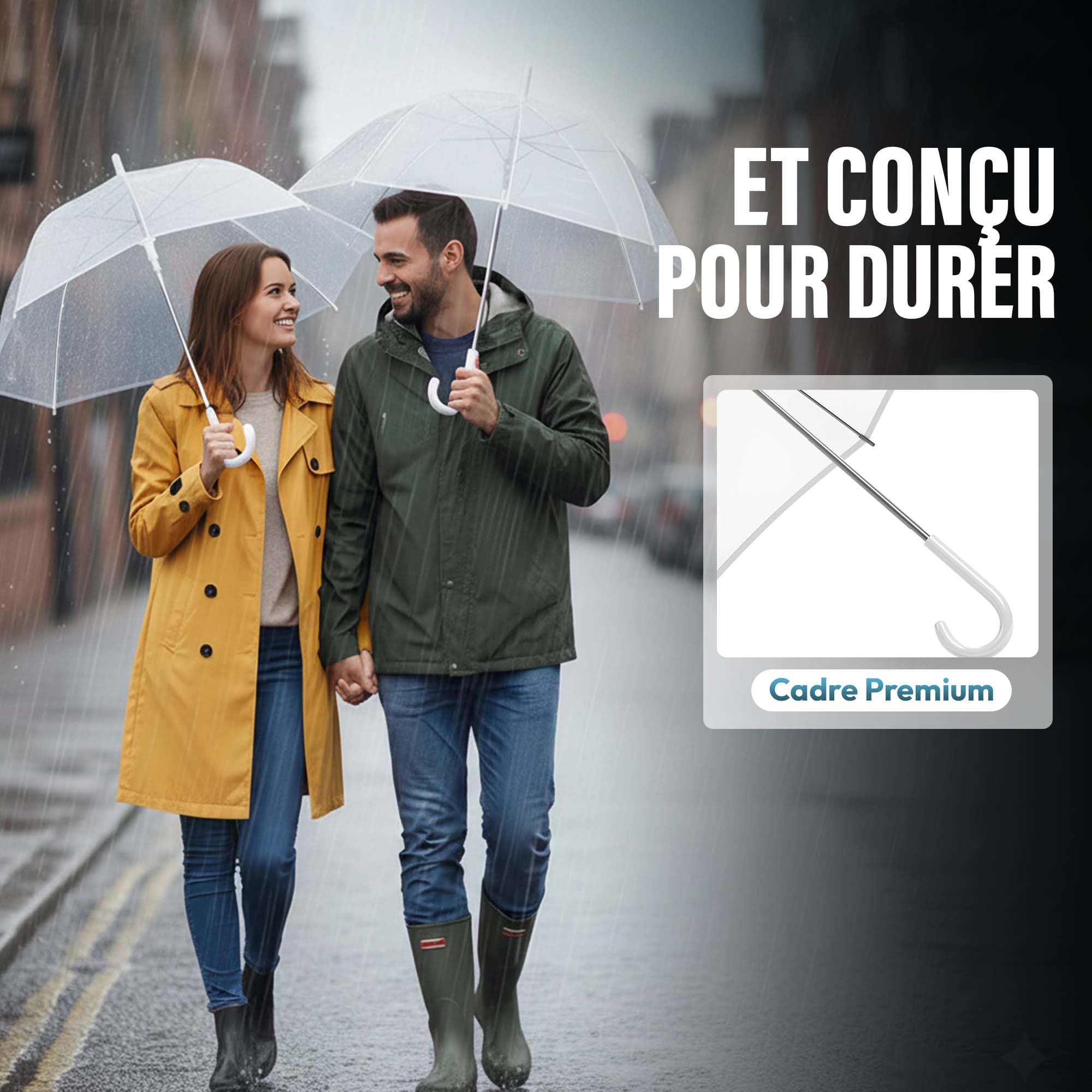 GOODS+GADGETS Parapluie transparent, parapluie blanc en bâton Parapluie élégant en transparent - The Fashion-Highlight