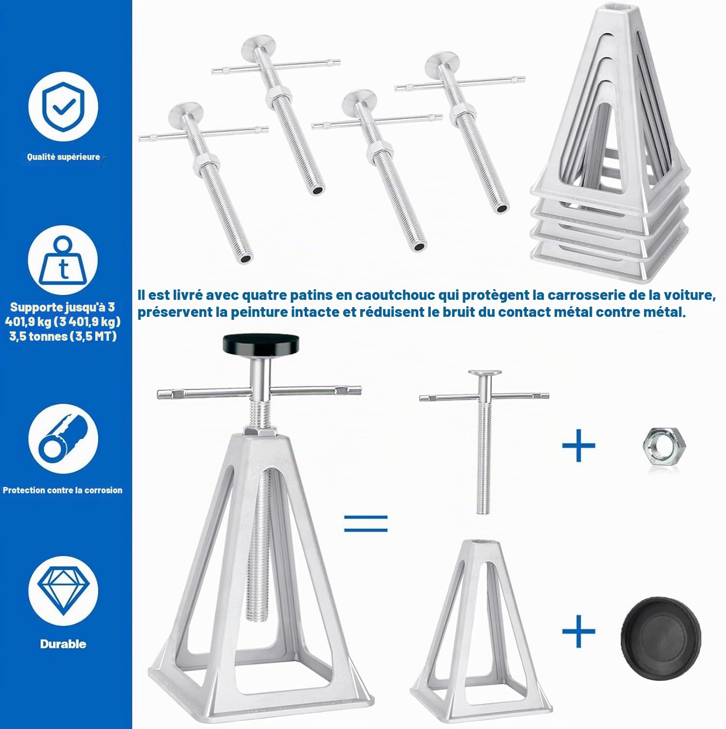 4 Pcs Chandelles de Stabilisation pour Caravane Stabilisateur,Béquille pour Caravane en Aluminium Hauteur Réglable 270-440 mm,Charge maximale:1000 kg,Pour voiture,caravane,camping-car,remorque