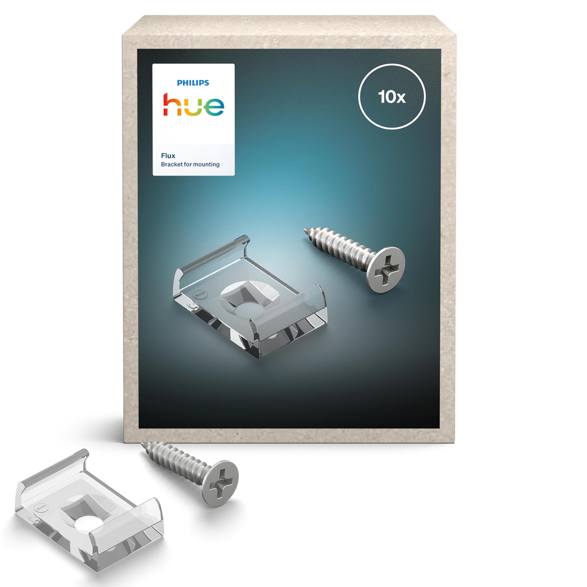 Hue Flux LED Strip Light Mounting Brackets, Accessories, Flexible Indoor Lighting, Easy Installation, Robust Transparent Clips, Screws and Adhesive Tape Included, Pack of 10