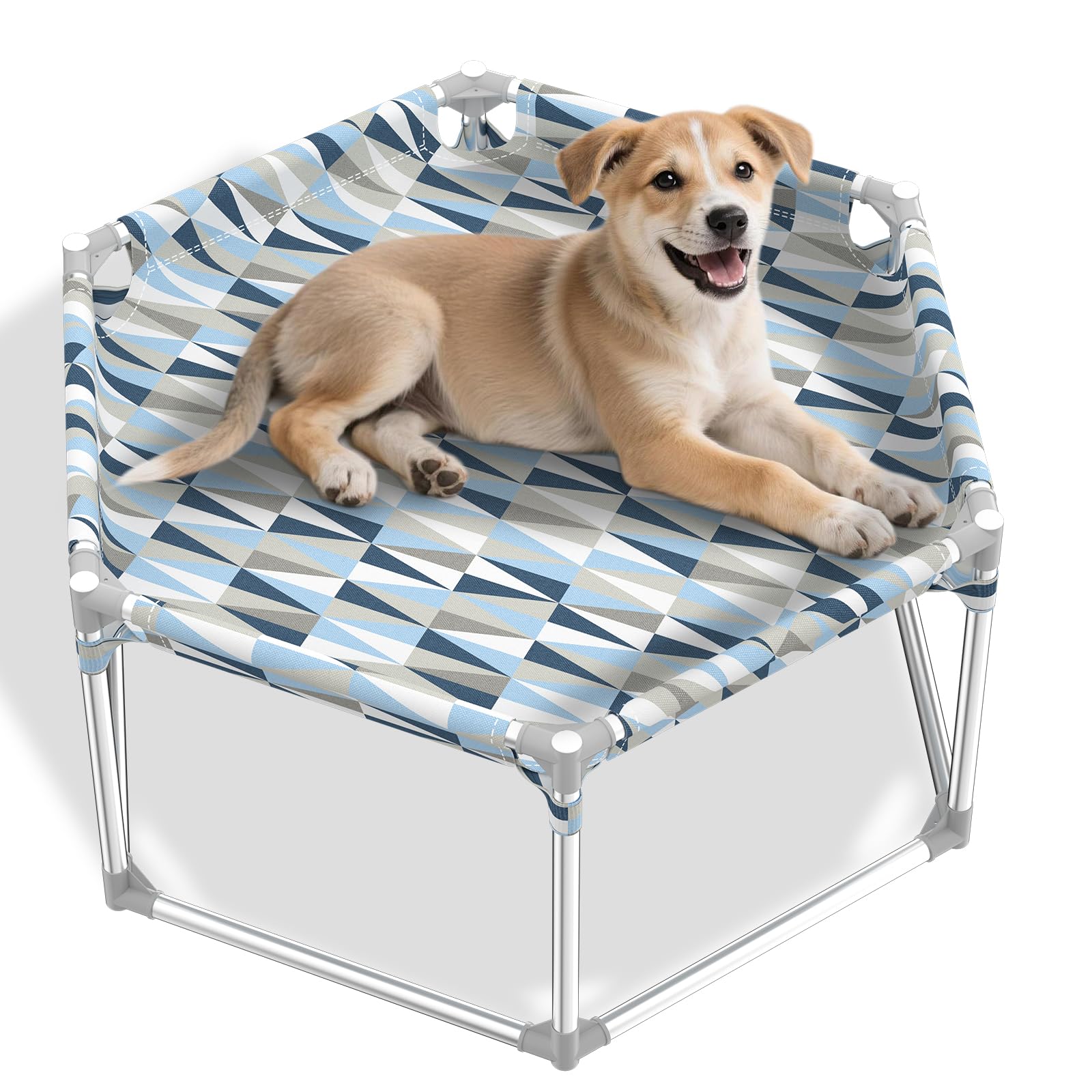 Photo 1 of Elevated Dog Bed with Full Guardrail, Raised Dog Sofa Beds, Hexagonal Sleeping Puppy Bed?Cooling Outdoor Pet Cot with Breathable Cotton Fabric (Small, Hexagon)