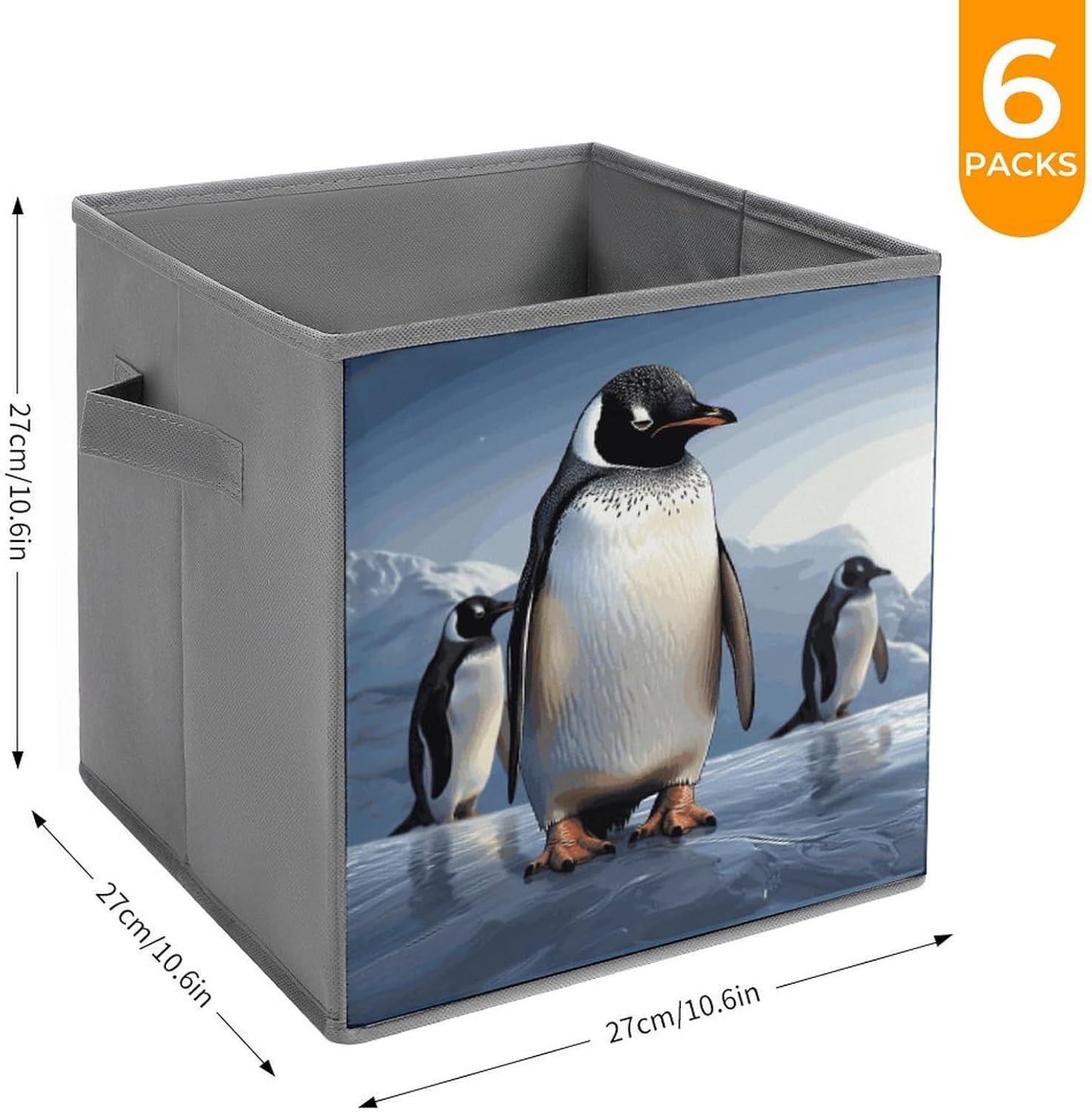 Penguin Storage Cubes Set of 6 Storage Bins with Handles Collapsible Storage Basket Fabric Storage Box for Shelves Large Closet Shelf Organizer for Organization 11 Inch