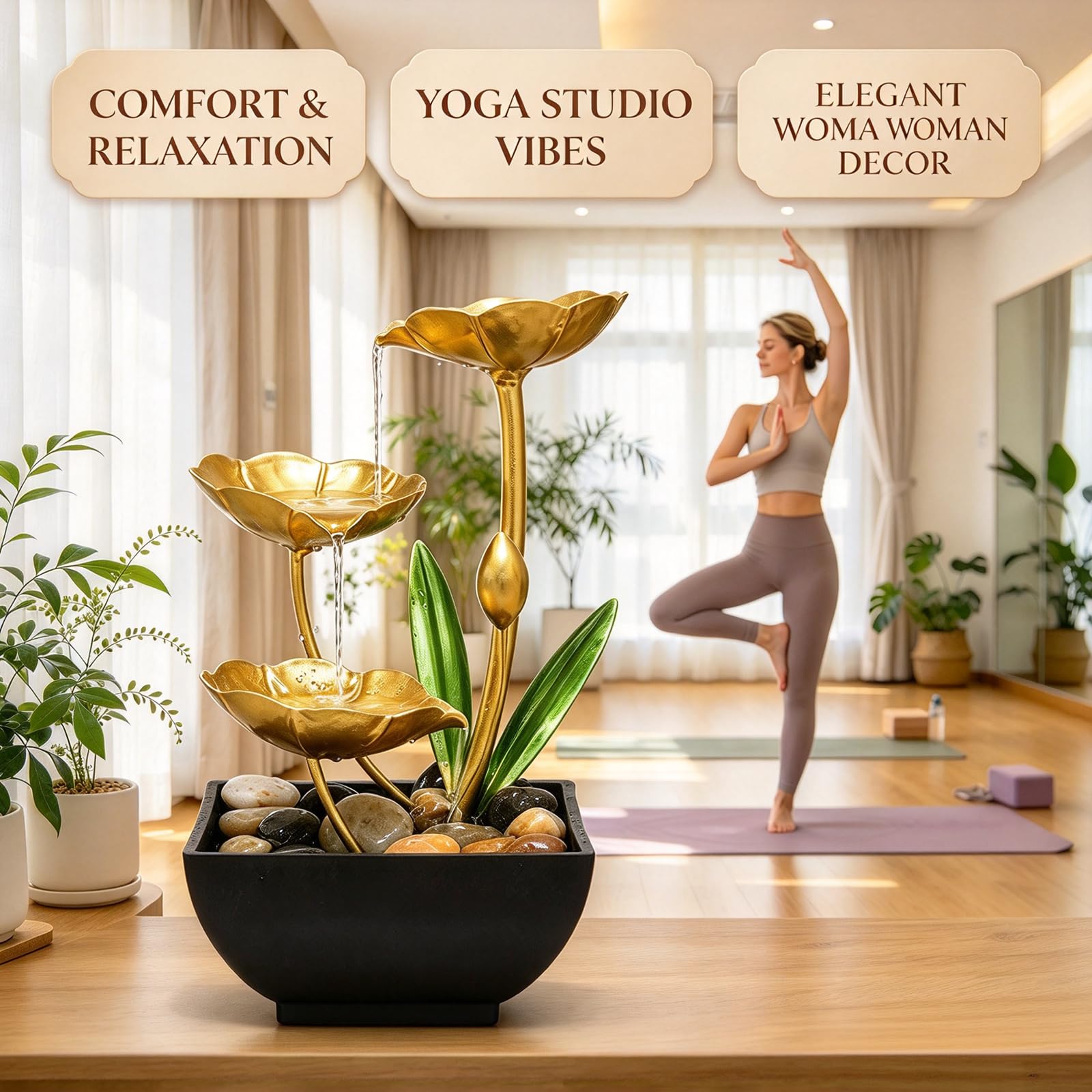 Gold Lotus Fountain - Desktop Waterfall -3