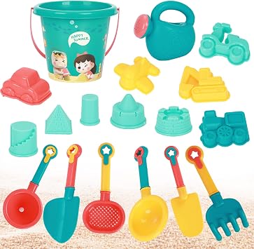 Gukasxi Beach Toys Set for Kids, 18 Pcs Sand Toys with Buckets, Watering Cans, Shovels, Rakes, Castle, Digger, Car Molds and Reusable Mesh Bag, Outdoor Fun Sand Tools for Toddler Children Boys Girls | Sand Pit Toy Set with Buckets, Watering Cans, Shovels and Reusable Mesh Bag, Outdoor Fun Sand Tools for Toddler Boys Girls