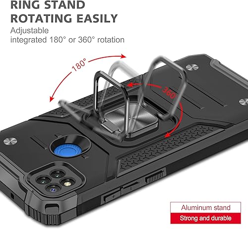 Miniatura 4 de Asuwish Funda de teléfono para Xiaomi Redmi 9C con protector de pantalla de vidrio templado y soporte de anillo, delgado híbrido protector móvil,